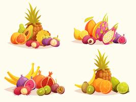 Fruits tropicaux 4 Compositions colorées Set
