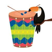 animal exotique toucan avec icône isolé de tambour vecteur