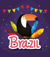 affiche du carnaval du brésil avec toucan et décoration vecteur