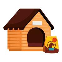 Maison de chien en bois avec sac alimentaire icône isolé des animaux vecteur