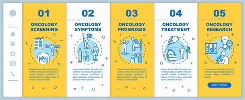 modèle vectoriel d'intégration en oncologie. recherche et traitement des maladies. site Web mobile réactif avec des icônes. symptômes et pronostic du cancer. écrans d'étape pas à pas de page Web. concept de couleur rvb