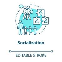 icône de concept de socialisation. diversité dans le groupe scolaire. Éducation inclusive. adaptation à la société. illustration de la ligne mince de l'idée de communication. dessin de couleur rvb contour isolé vectoriel. trait modifiable vecteur