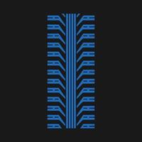 icône de couleur rvb bleu de bande de roulement de pneu. automobile détaillée, marques de pneus de moto. trace de roue de voiture avec des rainures épaisses. piste de pneu de véhicule. illustration vectorielle isolé sur fond noir vecteur
