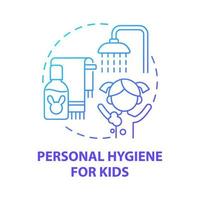 hygiène personnelle pour les enfants icône de concept dégradé bleu. enseigner à l'enfant l'illustration de la ligne mince de l'idée abstraite de routine d'hygiène. se laver les mains et les dents. dessin en couleur de contour isolé de vecteur