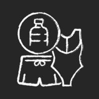 maillot de bain de bouteilles en plastique craie icône blanche sur fond sombre. déchets plastiques recyclés. maillot de bain éthique. fabriqués à partir de textiles synthétiques. illustration de tableau de vecteur isolé sur fond noir