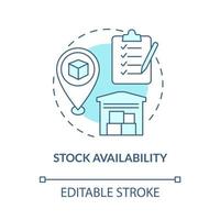 icône de concept bleu de disponibilité des stocks. surveillance des produits dans l'entrepôt pour le commerce électronique. illustration de ligne mince d'idée abstraite de gestion des opérations. dessin de couleur de contour isolé de vecteur. trait modifiable vecteur