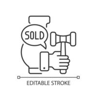 icône linéaire de commissaire-priseur. personne qui mène le processus d'enchères. approuver les offres. annoncer le gagnant. illustration personnalisable de fine ligne. symbole de contour. dessin de contour isolé de vecteur. trait modifiable vecteur
