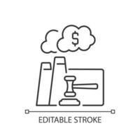 icône linéaire d'enchères d'émission. appel d'offres pour l'opportunité de polluer. initiative environnementale. illustration personnalisable de fine ligne. symbole de contour. dessin de contour isolé de vecteur. trait modifiable vecteur