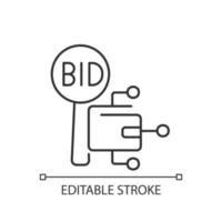 icône linéaire d'enchères de crypto-monnaie. enchères et trading de crypto-monnaie. haute technologie. illustration personnalisable de fine ligne. symbole de contour. dessin de contour isolé de vecteur. trait modifiable vecteur