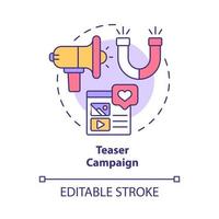 icône de concept de campagne teaser. croissance de l'entreprise. Ajout de pré-lancement de démarrage de petite entreprise. illustration de ligne mince de stratégie de marketing idée abstraite. dessin de couleur de contour isolé de vecteur. trait modifiable vecteur