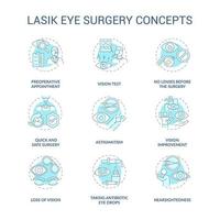 ensemble d'icônes de concept de concepts bleus de chirurgie oculaire au laser. meilleure vue. ophtalmologiste vision traitement idée fine ligne illustrations en couleur. dessins de contour isolés vectoriels. trait modifiable vecteur