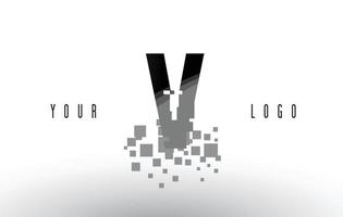 logo de lettre v pixel avec carrés noirs brisés numériques vecteur
