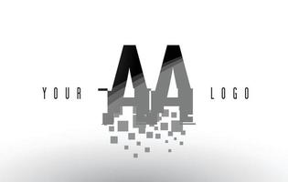 aa un logo de lettre de pixel avec des carrés noirs brisés numériques vecteur