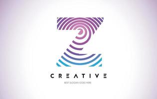 création de logo de chaîne en z. icône de lettre faite avec des lignes circulaires violettes. vecteur
