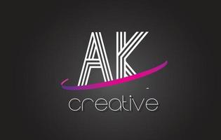 logo de lettre ak ak avec design de lignes et swoosh violet. vecteur