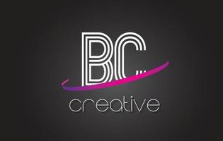 logo de lettre bc bc avec design de lignes et swoosh violet. vecteur