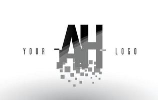 ah ah logo de lettre de pixel avec des carrés noirs brisés numériques vecteur