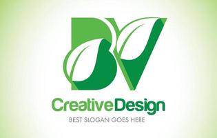 logo de conception de lettre bv feuille verte. eco bio feuille lettre icône illustration logo. vecteur