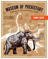 Croquis dessiné à la main affiche illustration de mammouth vecteur
