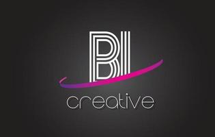 logo de lettre bi bi avec design de lignes et swoosh violet. vecteur