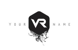 création de logo de lettre vr avec déversement d'encre noire vecteur