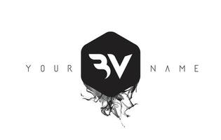 création de logo de lettre bv avec déversement d'encre noire vecteur