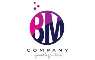création de logo de lettre bm bm cercle avec des bulles de points violets vecteur