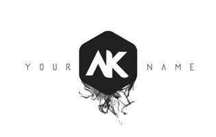 création de logo de lettre ak avec déversement d'encre noire vecteur