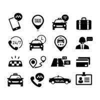 Ensemble d'icônes de services de taxi isolé sur blanc vecteur