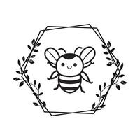 abeille clipart - abeille logo - abeille avec floral illustration dans noir et blanc vecteur