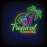 vecteur de texte de style d'enseignes au néon cocktail tropical