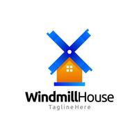 création de logo dégradé maison moulin à vent vecteur