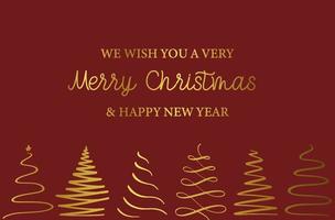 vecteur joyeux noël et bonne année design. carte horizontale avec des arbres de Noël aux couleurs rouge et or.