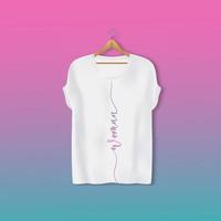 maquette de t-shirt blanc féminin avec inscription calligraphique femme en lignes. vecteur