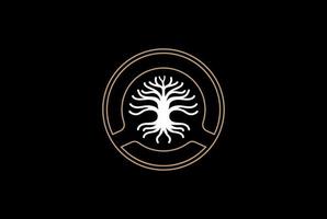 cercle chêne banian érable arbre généalogique de la vie timbre sceau emblème logo design vecteur