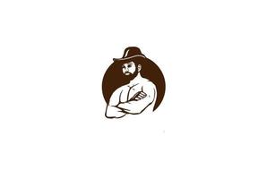 L'homme mâle cowboy musclé fitness gym sport logo design vecteur