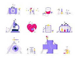 concepts de sciences médicales de la santé définis avec des médecins et des médicaments de petite taille vecteur