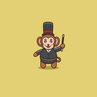 magicien mignon de bébé singe. personnage, mascotte, logo, dessin animé, icône et design mignon. vecteur