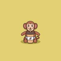café mignon bébé singe. personnage, mascotte, logo, dessin animé, icône et design mignon. vecteur