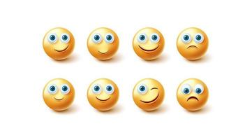 ensemble de vecteurs de visage emoji. collection d'émoticônes jaunes expression faciale heureuse, triste et clignotante isolée sur fond blanc pour les éléments de conception graphique. illustration vectorielle. vecteur