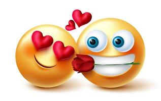 conception de vecteur emoji couple valentine. concept d'amoureux emojis 3d avec des éléments roses et coeurs pour les personnages d'émoticônes de la célébration de l'anniversaire de la Saint-Valentin. illustration vectorielle.