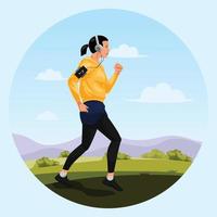fille jogging au parc national vecteur