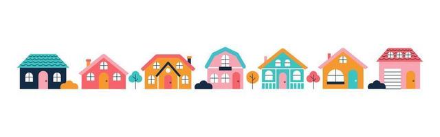 ensemble de maisons colorées, un paysage urbain, petite ville. illustration de plat de vecteur