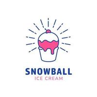 symbole d'icône de logo de coupe de boule de neige de crème glacée dans le style monoline vecteur