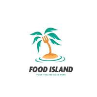 icône du logo de l'île alimentaire avec fourche comme palmier sur une île isolée vecteur