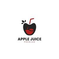 icône de logo de jus de pomme rouge sain, boisson aux fruits pomme avec logo d'icône de paille vecteur