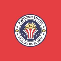 autocollant d'insigne rond d'icône de logo de collation de pop-corn vecteur