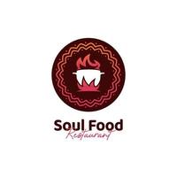 logo unique de restaurant de cuisine soul food avec icône du logo hot pot et motif ethnique africain vecteur