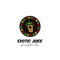 logo de jus de smoothie aux fruits exotiques avec cadre d'insigne d'icône de motif ethnique vecteur