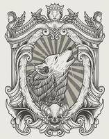 loup vintage illustration avec style de gravure vecteur